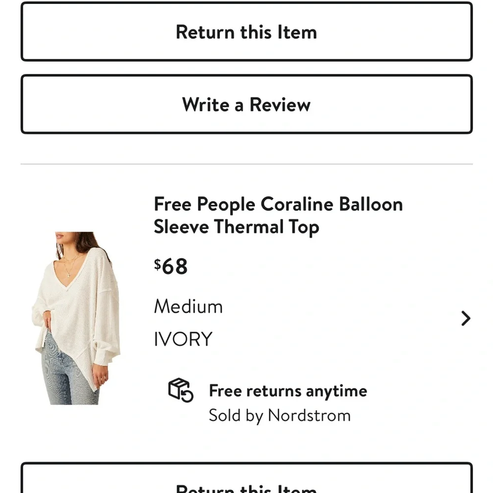Free People Cream Balloon Sleeve Thermal Top - Picture 2 of 2